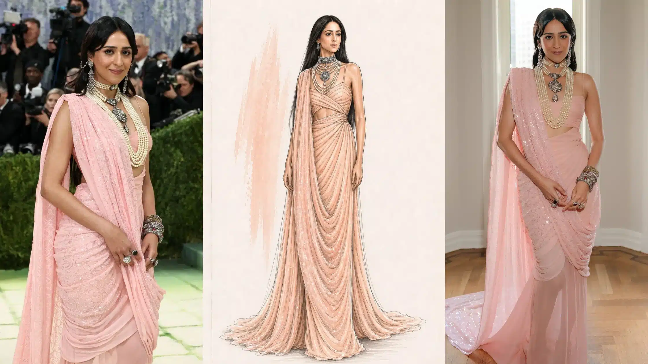 Gauravi Kumari at Met Gala 2026 — Prabal Gurung gown from Gayatri Devi's vintage chiffon sari